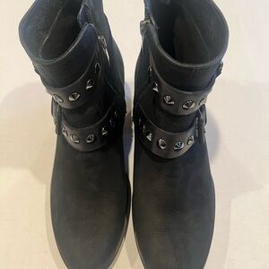 ECCO Dutch Design Black Upper Leather Ankle Booties with Buckle & Stud Detail